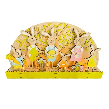 Veľkonočné Dekorácie Drevené Králik Bunny Famliy s LED Svetlom Ornament Domov DIY Drop shipping