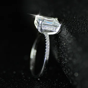 Emerald 925 Sterling silver krúžky prst Jednoduché Námestie Emerald cut-Diamond Elegantný Prsteň pre Ženy Zapojenie Svadobné šperky