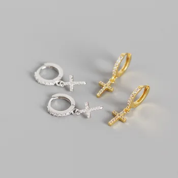 Trendy háčik náušnice pre ženy náboženské kríž tvar 925 silver šperky tenké ear piercing príslušenstvo žena darček jemné šperky
