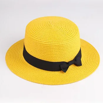 [SUOGRY] Veľkoobchod Slnko Slamený Klobúk slamený klobúk, Klobúk Žien Luk Letné Čiapky Pre Ženy Pláži Byt Panama Slamený klobúk Chapeau Femme