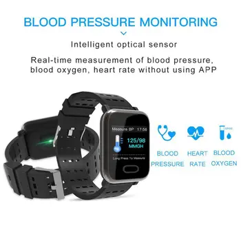 A6 Inteligentný náramok Najnovší čip krvný tlak merať Športové Nepremokavé Inteligentné Náramkové Hodinky Fitness Tracker pre Android a IOS(Black)