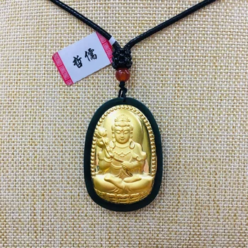 Poslať-certifikát na úrovni Prírodné Hetian jade vykladané 24K gold želanie Buddha prívesok s ručne tkané náhrdelník