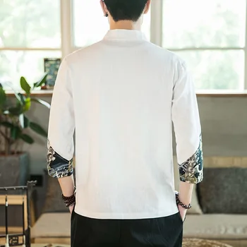 #4218 Letná Bavlnená Posteľná Bielizeň Tričko Pre Mužov Plus Veľkosť Biele, Čierne Kimono Tričko Mužov Vintage Čínsky Štýl Tri Štvrtiny Rukáv