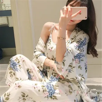Tri-kus Ženy Pyžamo 2020 nové žien nightdress Bežné Polyester žena kórejský Dlhým rukávom Sleepwear oblečenie pre voľný čas