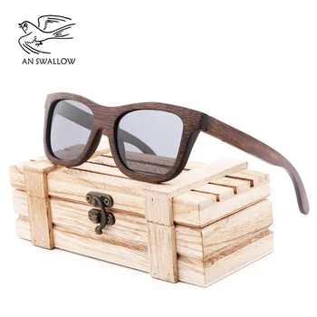 Prírodná hnedá bambusové drevené okuliare retro ručné polarizované šošovky bambusu slnečné okuliare hnedý rám okuliarov s darčekovej krabičke