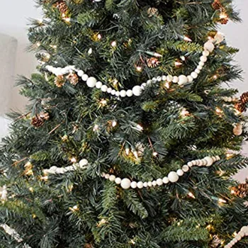 7 ft Drevené Korálkové Girlandy Statku Domova Rustikálny Krajiny, Prírodné Sviatok Vianočný Stromček Garland Boho Dekorácie
