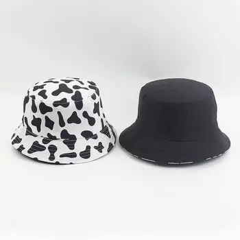 Nové populárne hot krava vzor vytlačené žena rybár klobúk obojstranné môže nosiť povodí klobúk muž, letné vonkajšie slnko klobúk