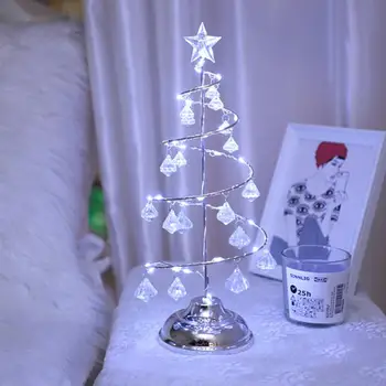 Vianočný Stromček Špirála Crystal Light Silver LED Nočné Osvetlenie, Medený Drôt Stolové Svietidlo Crystal LED Prívesok Svetlá Domov Dovolenku Dekor