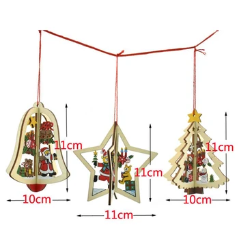 3D Vianočné Ozdoby, Drevené Visí Prívesok Star Vianočný Strom Vianočný Zvonček Dekor 2021