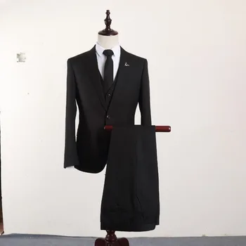Vlastné black nové pánske oblek dvoch-dielny oblek (sako + nohavice) mužov jedinou prackou obleku svadobné šaty ženícha