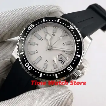 Bliger 40 mm Automatické hodinky mužov nepremokavé gumy popruh č logo biele strile dial svetelný dátum čierna keramická fazeta