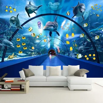 Vlastné Tapetu Nástenné Maľby Podmorského Sveta Dolphin Veľryba 3D Stereoskopické Kreatívny Priestor Plagát Dekor nástenná maľba Abstraktných De Parede