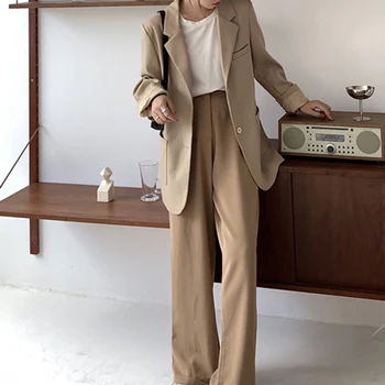 Kórea Elegantné Office Lady Sako Bundy Ženy Black Príležitostné Voľné Sako Vintage Elegantné Drážkou Vyhovovali Kabát Elegantný 3 Farby OL