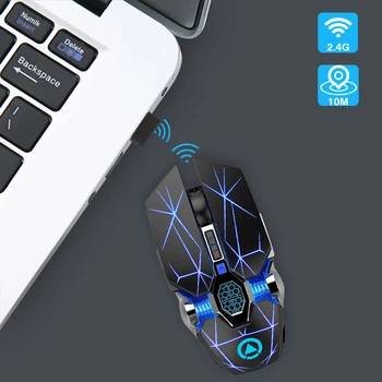 Pro Gaming Myš 2,4 Ghz Bezdrôtová Optická Myš 1600 DPI Nastaviteľné Ergonomické Hra Myší s LED Podsvietený Pre Hráčov Home Office