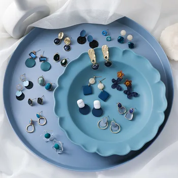 Kórea francúzsky Modrá Akrylové Živice Vyhlásenie Náušnice Sú Geometrické Vertikálne Kyvadlo Prívesok pre Ženy Strany Eardrop Šperky