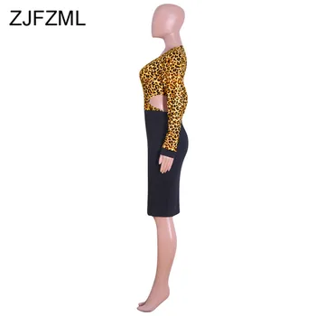 Leopard Pás Vystrihnúť Sexy Šaty Club Ženy Hlboko V Krku Backless Plášť Package Hip Šaty Jeseň Dlhý Rukáv Ceruzka Šaty