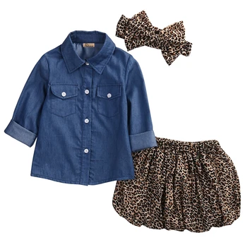 Super Roztomilý 3PC Batoľa, Dieťa Dievčatá Denim Tričko Top+Leopard sukne+hlavový most Oblečenie Sady Deti Oblečenie set Oblečenia