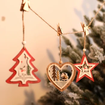 Zimné Nový Rok 2020 Duté Z Los Dreva Prívesok Vianočný Stromček Drop Ozdoby, Drevené Remeselné Weihnachten Vianočný Strom Dekorácie E5