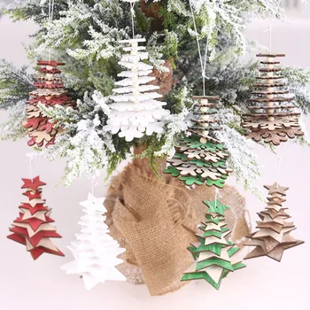 Vianočný Stromček, Ozdoby, drevené DIY 3D Snowflake Star Prívesky S Závesné Lano Pre Xmas Party Dekorácie Prívesky