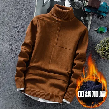 Zimné turtleneck sveter 2019 mužov mládež tenký sveter plus velvet hrubé teplé študent kórejský sveter 3XL