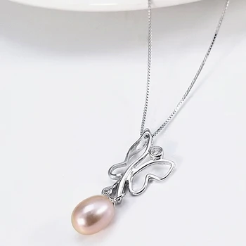 [MeiBaPJ] Módne Motýľ Skutočný Prírodný Perlový Náhrdelník Prívesok 925 Sterling Silver Prívesok Náhrdelník Strany Šperky pre Ženy