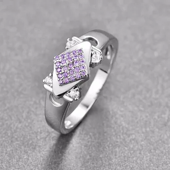 AAA Rhombic Purple Stone Strieborné Farebné Krúžky Pre Ženy Nádherné Svadobné Anel Pre Elegantná Dáma