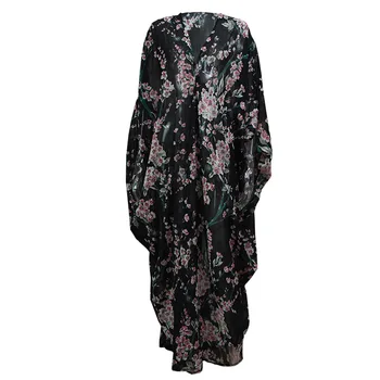 Plus Veľkosť Abaya Dubaj Moslimských Žien Dlho Batwing Kvetinový Šifón Maxi Hidžáb Cardigan, Blúzky, Šaty Turecká Islamská Módne Oblečenie