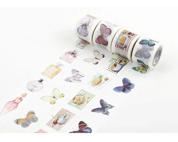 9 Vzory NOVÉ!!! Motýľ /Ovocie /Pierko /Diamonds Vzor Japonský Washi Dekoratívne Samolepiace DIY Maskovanie Papierové Pásky, Nálepky