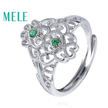 MELE Prírodné emerald prstene pre ženy,Módne klasický štýl s 925 sterling silver,1.8 mm 0.08 ct okrúhly rez drahokam, jemné šperky