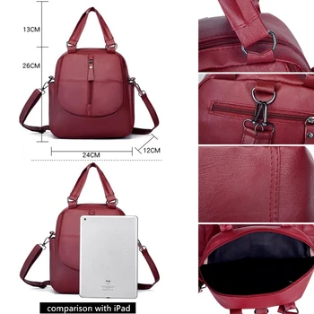 Červená PU Kožené Ženy Batohy Módne Ramenný Crossbody Tašky Pre Dievča Bookbags Pevné Malé Schoolbags Cestovná Taška