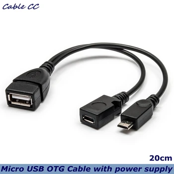 20 cm 2 v 1, Micro USB OTG host moc Y rozbočovač USB adaptér pre Micro 5-pin samec a samica kábel Micro napájanie