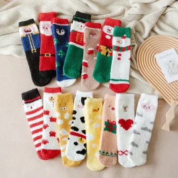 Coral Fleece Ponožky Pol Fleece dámske Ponožky Vianočné Ponožky kórejský Hrubé Teplé Pár Ponožky Roztomilý Kreslený Snehu Ponožky dámske Sox