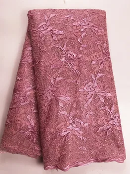 Krásna detská ružová farba čipky a tylu čipky s korálkami a flitrami kvalitné francúzske nigérijský čistý čipky pre svadobné šaty