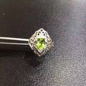 Vernosť Prírodné peridot Krúžky s925 mincový striebro Prírodné 6*8 mm zelený drahokam duté krúžok jemné Šperky pre ženy