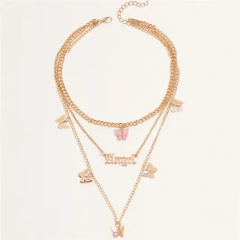 Vintage Boho Šperky Zlatá Farba Viacvrstvových Choker Náhrdelník Pre Ženy Móda Anjel Motýľ Náhrdelník Svadobné Šperky