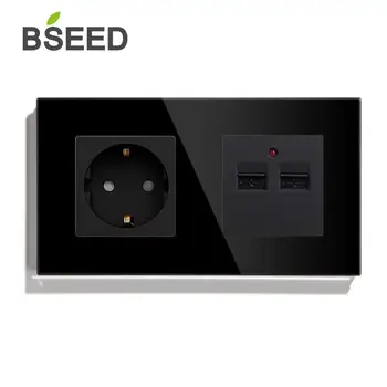 BSEED EÚ Štandardné Jednej Sieťovej Zásuvky S USB Zásuvky 3 Farby Krištáľové Sklo Panel Elektrickej Zásuvky Biela Čierna Zlatá 110V 250V