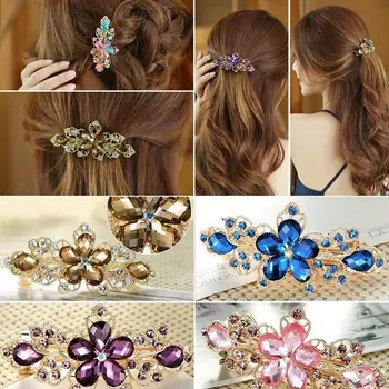 Móda Ženy, Dievčatá Šperky Crystal Drahokamu Kvet Vlasy Barrette Klip Vlásenky krištáľové náušnice pre ženy, dievčatá