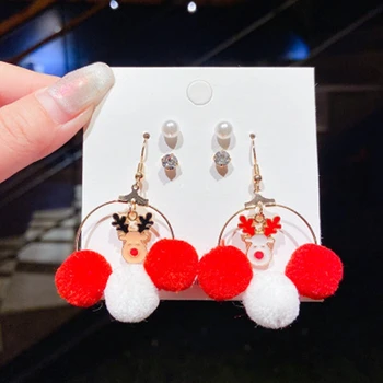 Prajeme Karty Módne Náušnice Kvapka Vianočné Série Santa Elk Strom s Hairball Asymetrický Šperky pre Ženy, Dievča Pin Brinco YS47