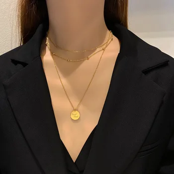 Nové populárne jednoduché módy osobnosti univerzálny multi-layer Goodluck titánové ocele náhrdelník lady
