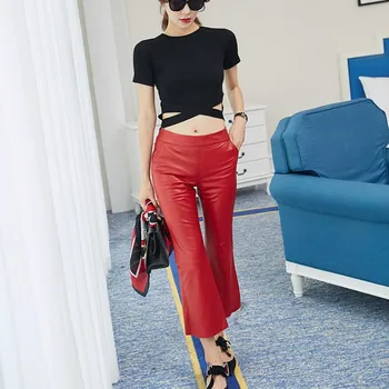 Ženy Zips Slim Fit Originálne Kožené Nohavice Streetwear Bell dnom Obličkového Nohavice Bežné Nohavice Členok Dĺžka Pantalon Femme 3XL