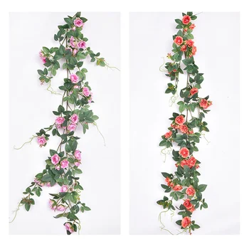 Hodváb Umelé Ruže Viniča Visí Kvety Pre Dekorácie Ratan Falošné Rastliny Listy Garland Romantická Svadba, Domáce Dekorácie
