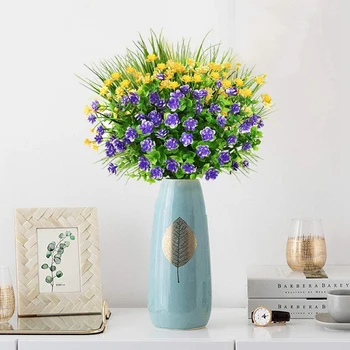 16Pcs Umelé Kvety Vonkajšie Odolný proti UV ľiareniu a Kríky, Rastliny pre Zavesenie Kvetináč Domov Svadobné Verandu Okno Dekor