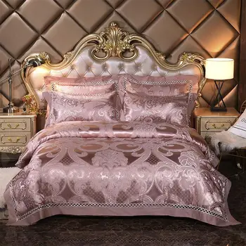 Strieborná zlatá kráľovná king size postelí sady Luxusných hodvábny satén posteľ nastaviť posteľ list nastaviť,posteľ nastaviť posteľná bielizeň obliečky na vankúše ropa de cama