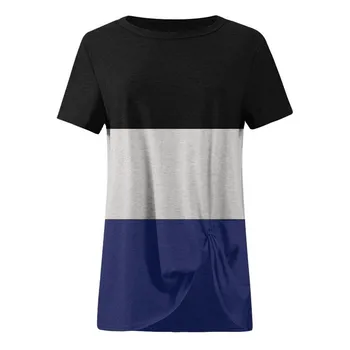 Letné Krátke Rukáv Žena T-Shirt Topy O Bežné Krku Dámy Kudrna T Shirt 2021 Nové Kontrast Tee Tričko Plus Veľkosť Oblečenie pre Ženy