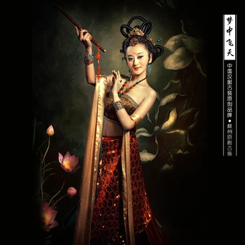 Meng Zhong Fei Tian Červený a Čierny 2 Farby India Lietajúce Rozprávky DunHuang Fei Tian Kostým Hanfu Kostým Krása Ženy Kostým