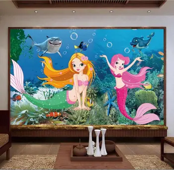 3d foto tapety vlastné deti izba nástenná maľba non-tkané stenu, nálepky podmorského sveta morská víla obrázok TV pozadia, tapeta na stenu