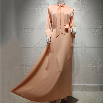 MD Lištovanie Kaftan Šaty Dubaj Ženy Abaya Turecko Nové 2021 Moslimské Oblečenie Pre Dievčatá Večerné Šaty Saténové Dlho Abayas Islamské Oblečenie