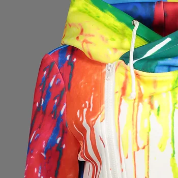 Ženy 3d Farba Doodle Tlač Harajuku Mikiny na Zips Príležitostné Voľné Dlhý rukáv Kabáta Streetwear Moletom Tumblr Rz*