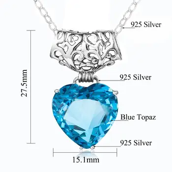 Láska Srdce Strieborný Prívesok Náhrdelník 925 Sterling Silver Blue Topaz Vintage Vyhlásenie Náhrdelník Ženy Striebro 925 Šperky
