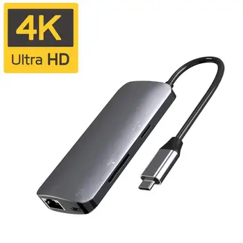 USB C Hub Typ C Adaptér 10-v-1 Dongle, Ethernet 4K@30Hz HDMI, VGA 3 USB3.0 SD/TF Karty, Čítačky Mic/Audio USB-C PD 3.0